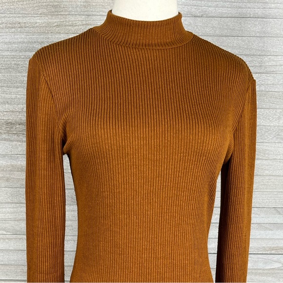 WINDSOR Bodycon Mock Neck Sweater Dress Rust-Large - Picture 2 of 4